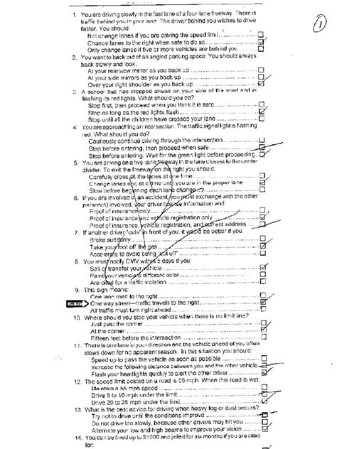 california dmv practice test answer key